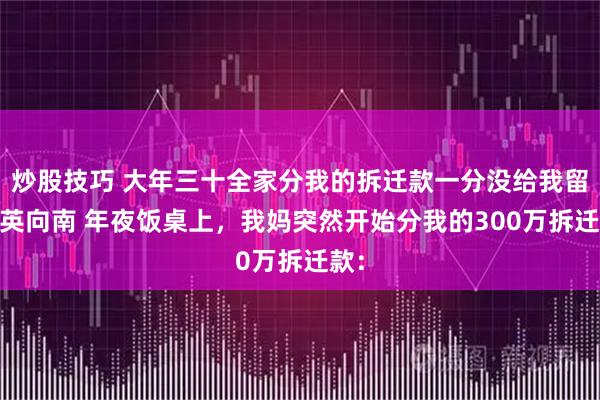 炒股技巧 大年三十全家分我的拆迁款一分没给我留 向英向南 年夜饭桌上，我妈突然开始分我的300万拆迁款：