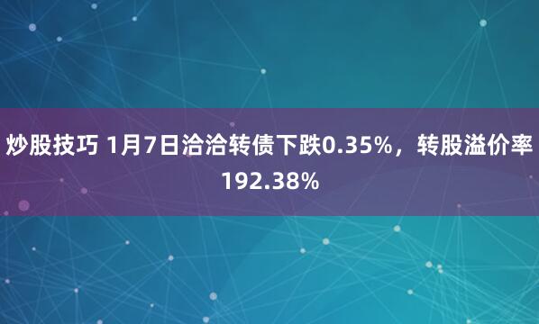 炒股技巧 1月7日洽洽转债下跌0.35%，转股溢价率192.38%
